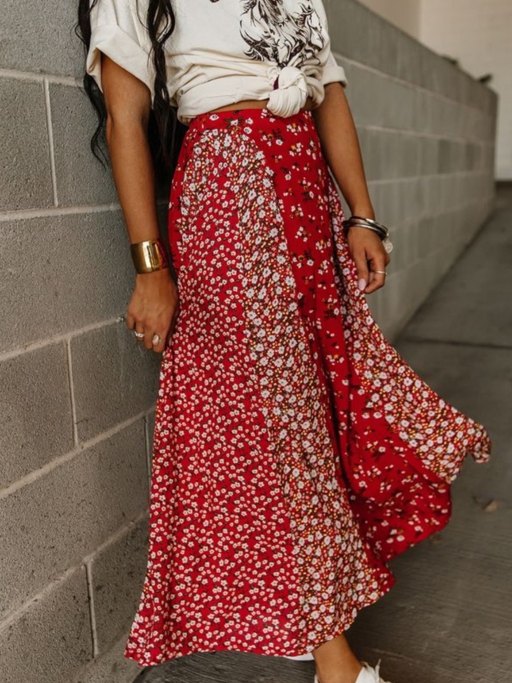 AEMI & Co x Mindy Mae’s Red Floral Melanie Maxi Skirt- Brand New Small